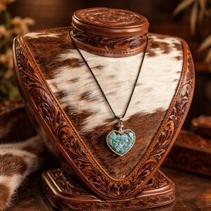 Elegant Genuine Turquoise Flake Crystal Heart Pendant Cord Necklace Gift
